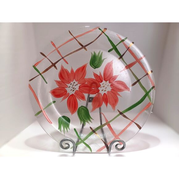 Made In Italy Hand Painted Holiday Platter Firenze Glass 14 1/2" Diameter Plate - Picture 1 of 5